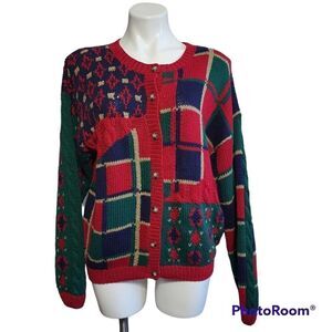 Robert Scott vintage red, green & blue cardigan grannycore